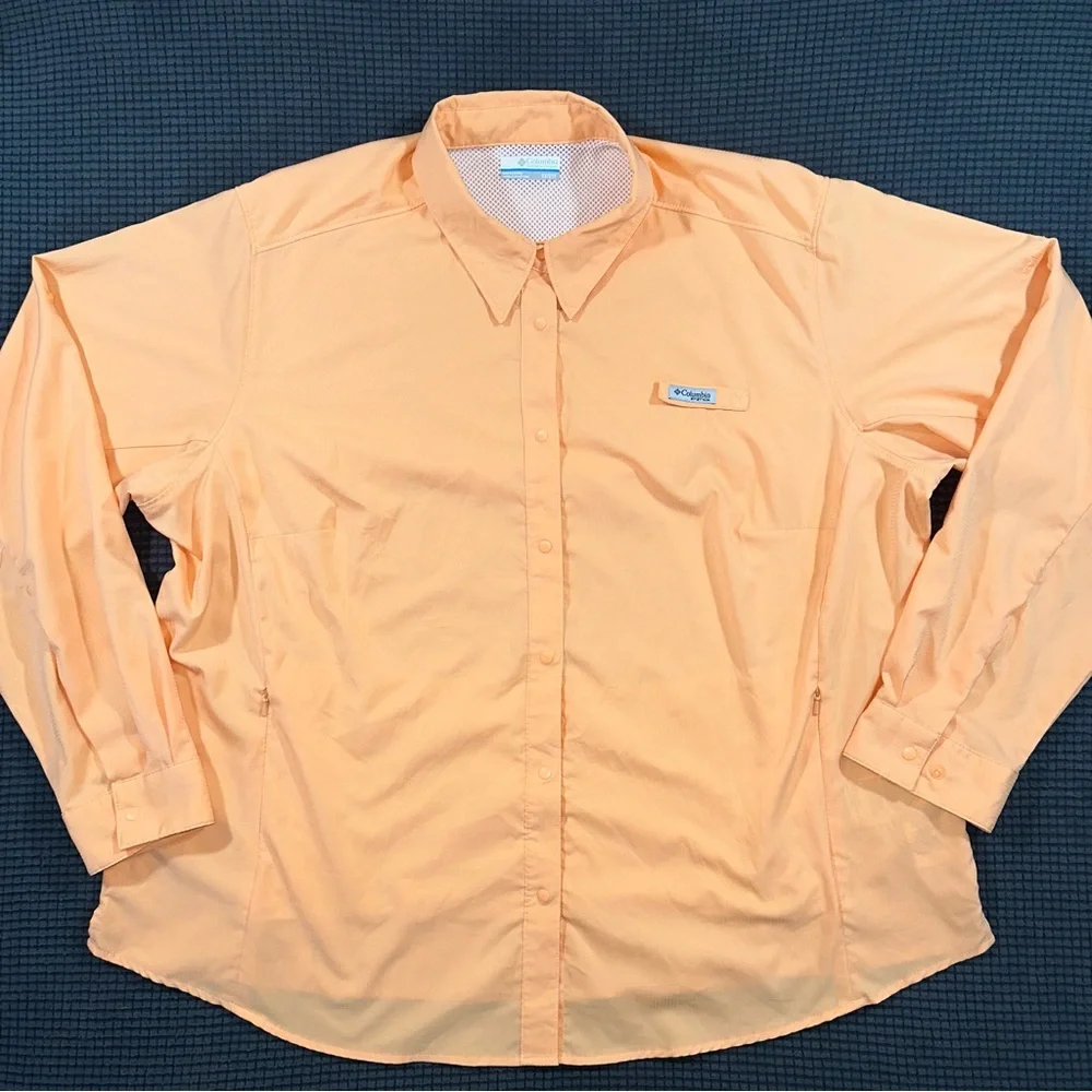 Columbia Women's PFG Button Up Fishing Shirt Peach 2X Vented Long Sleeve - Picture 1 of 6